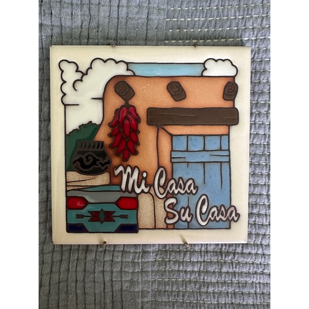 Masterworks Southewestern Ceramic Tile Trivet 6in Mi Casa Su Casa Handglazed USA